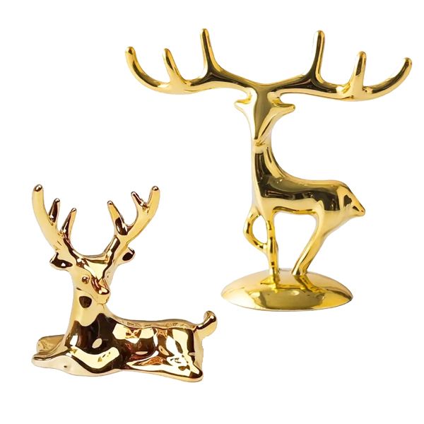 2-piece Gold Whimsical Reindeer Ornaments