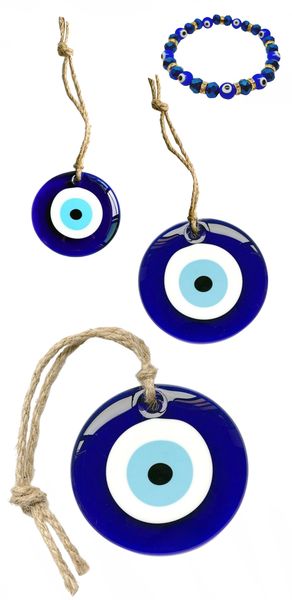 Evil Eye Protection Wall Hanging Decoration Amulets - Set Of 3 + Bracelet