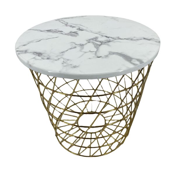 Modern and Stylish Metal Wire Basket with a Marble top Side Table