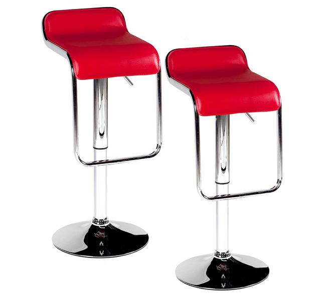 Low Back Leather Bar Stool - Set of 2 - Red
