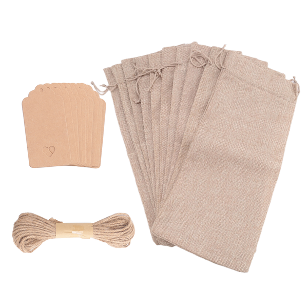 Burlap Wine Bags with Drawstrings,with Ropes and Tags (10 Pcs)