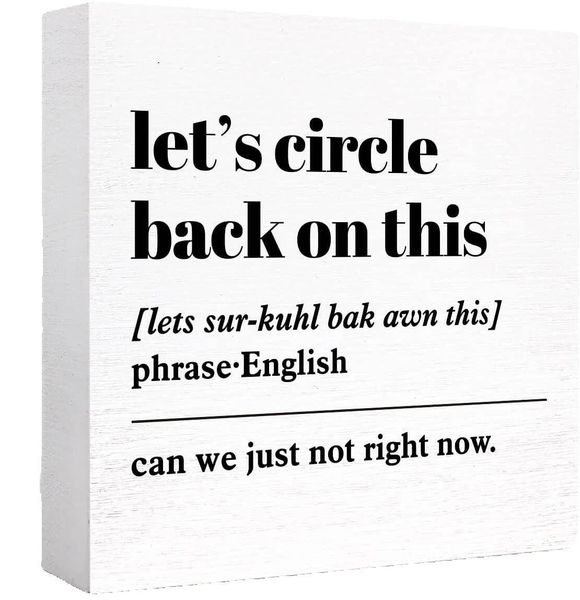 Let's Circle Back Office Wooden Box Sign, Funny Cubicle Desk Decor