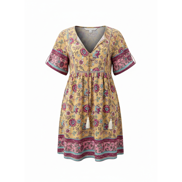 Short-Sleeved Dress - Multicolor