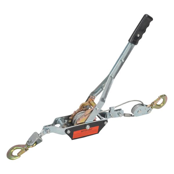 2T Heavy Duty 2 Hook Steel Cable Dual Gear Power Ratchet Come Puller Tool