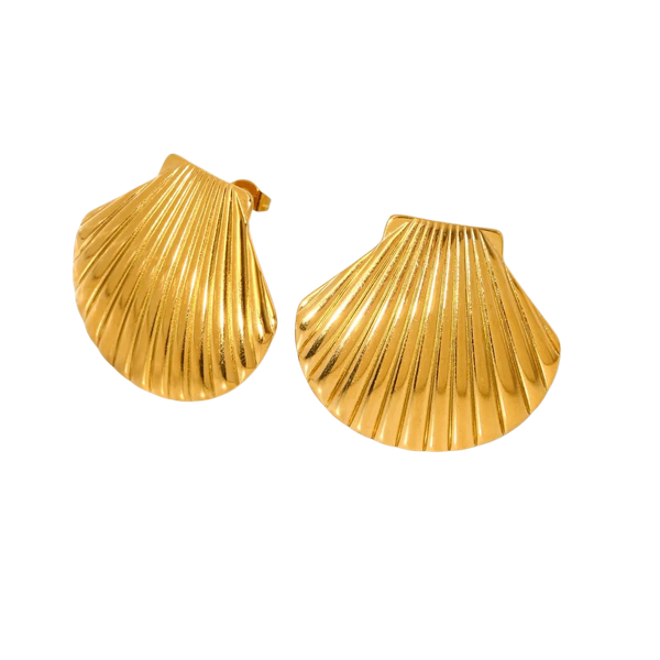 Shell - Shaped Stud Earrings - 18K Gold Plated Stainless Steel