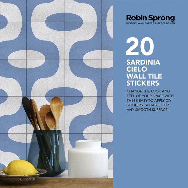 Robin Sprong Pack of 20 15 x 15 cm Sardinia Cielo Wall Tile Stickers