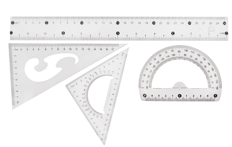 4 Piece Clear / Transparent Ruler Sets Measuring Kit Stationary Bundle