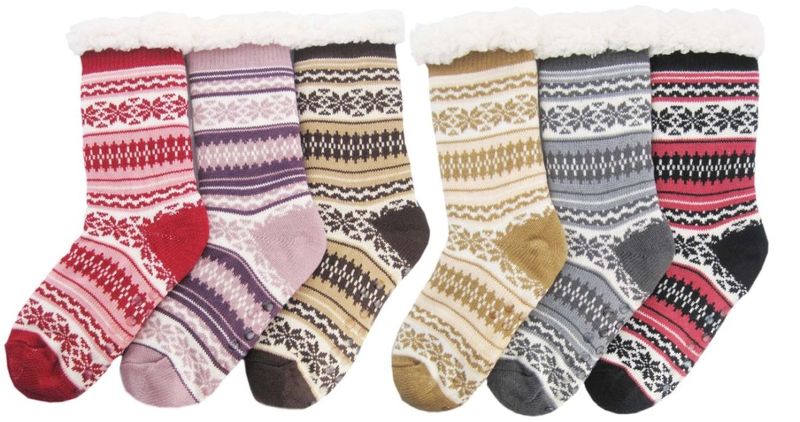 Fluffy Thermal Sherpa Slipper Socks, Ultra Soft For Kids 1 - 9 Years x 6