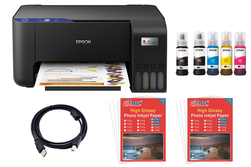 EPSON L3211 Printer + 2 ZATECH Glossy photo Papers Sheets &amp; Printer Cable