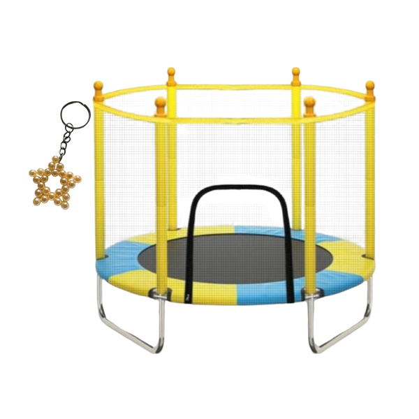 Round Kids Trampoline Outdoor Rebounder with Safety Enclosure Net 1.4m and Handmade Key Holder