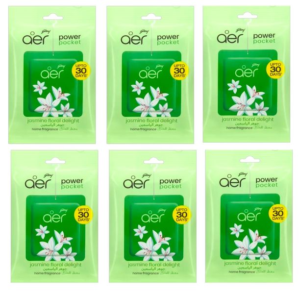 6 x10g Godrej Aer Jasmine Floral Delight Power Pocket Hanging Air Freshener
