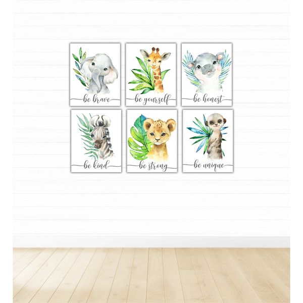Safari Animals Be Honest with Leaves - 40cm x 50cm -6 Set