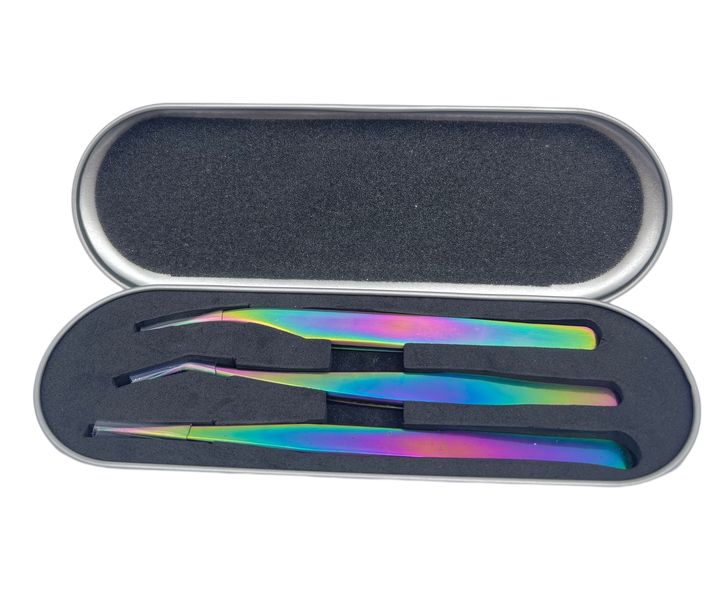Nail Art And Professional Eyelash Extension 3 Piece Colorful Tweezers