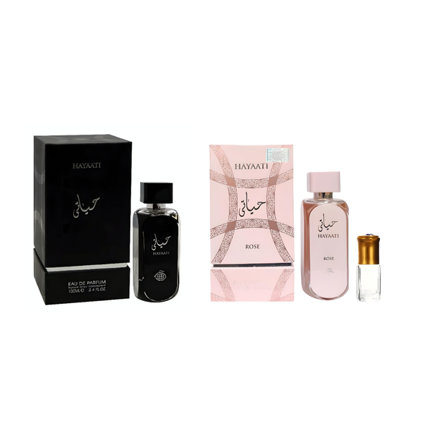 Hayaati Black (Him) &amp; Hayaati Rose (Her) Combo EDP - 100ml + Perfume Oil