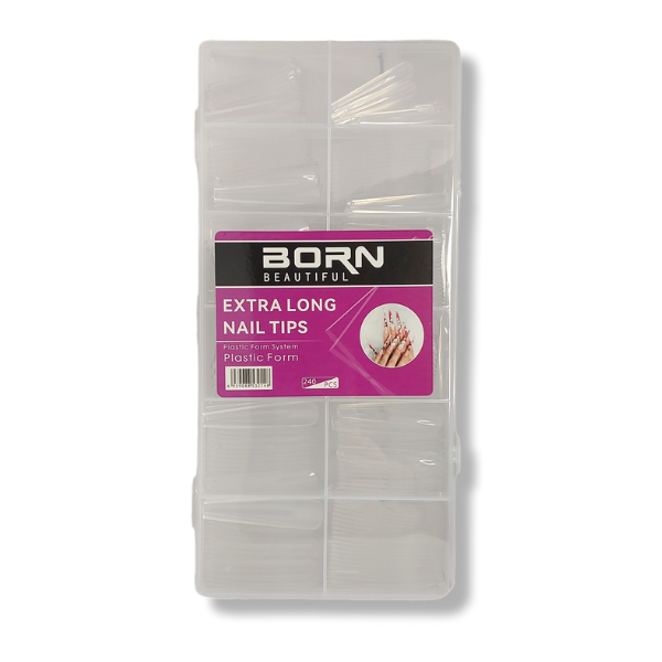 Born Beautiful – Full Cover Nail Tips – Extra Long Ballerina – 240 Piece