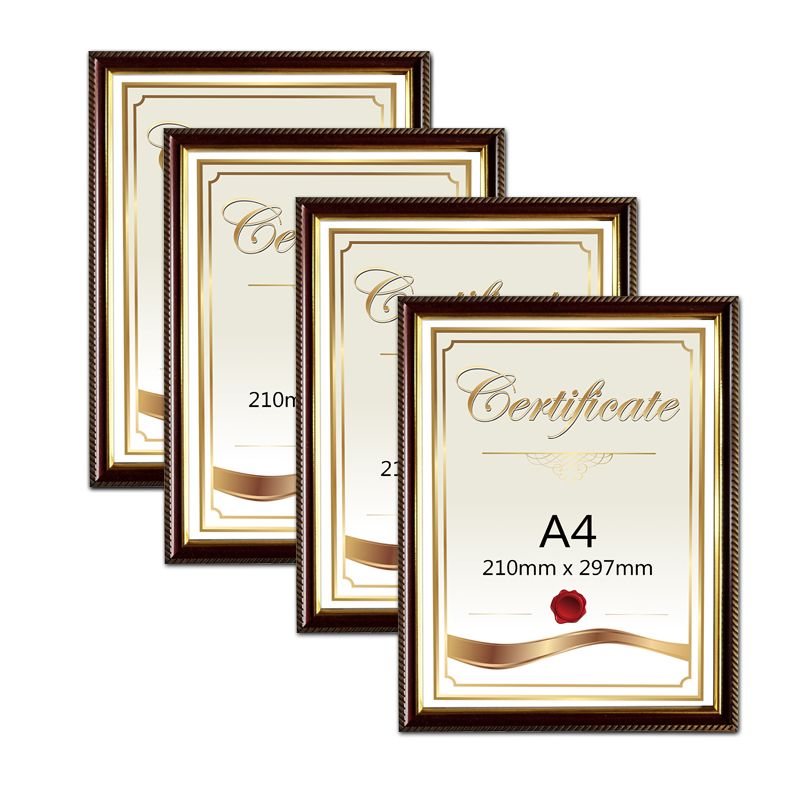 BEAD COOL Slim Classic Walnut A4 Certificate Photo Frame Pack of 4