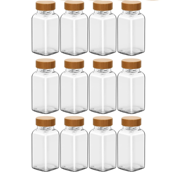 12 Pieces 4OZ Spice Jar Containers with Labels Funnel, Wooden Lid