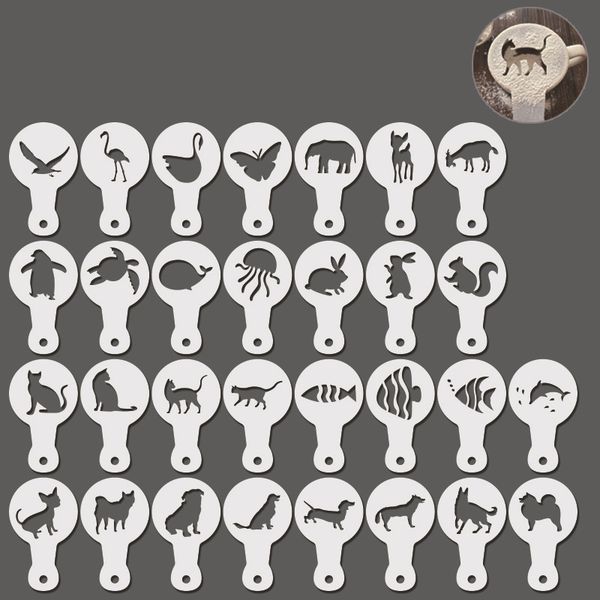 30 Pieces Coffee Stencils Latte Art Milk Frothing Cup Cappuccino Art Set