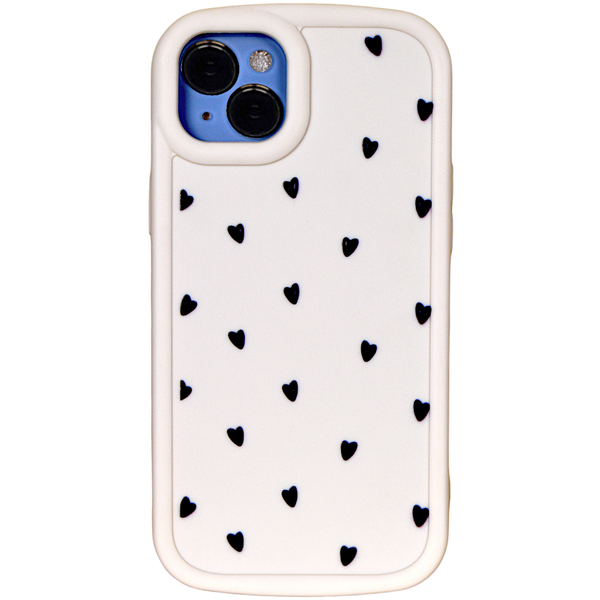 Beige - Phone Case with Tiny Black Hearts &amp; Bubble Edge - Iphone 14 Plus