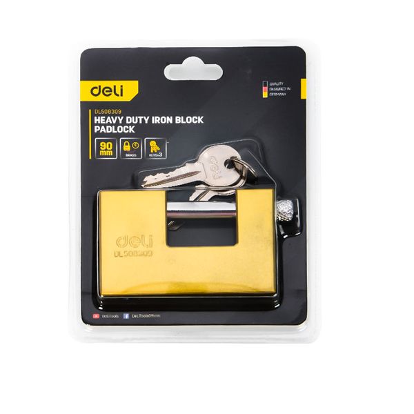 Deli Security Lock Heavy Duty Padlock Metal 90mm YELLOW