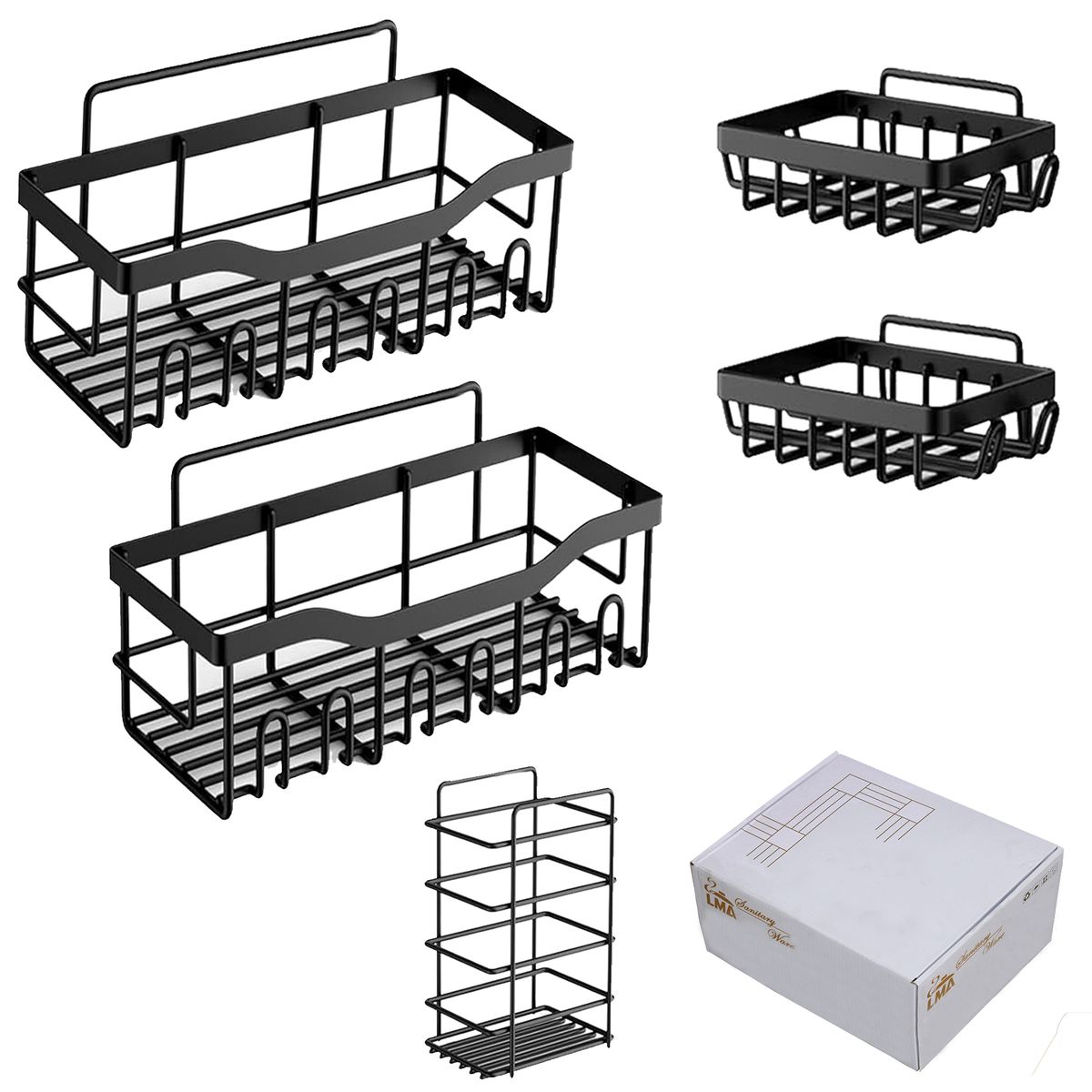 LMA 5 Piece No-Drill Steel Wall-Mount Bathroom Accesories Set