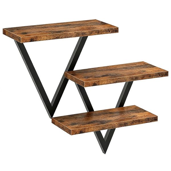 Jack Brown Rustic Wood Floating Wall Shelves - 3-Tier V-Design Storage