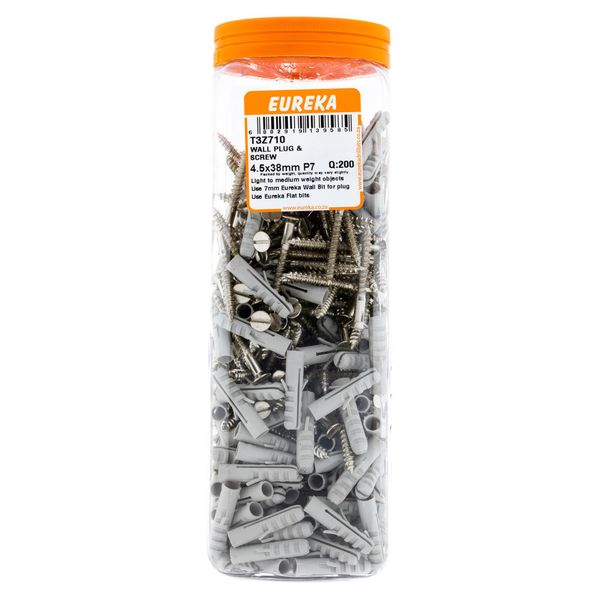 EUREKA Wall Plug &amp; Screw 4.5 x 38mm Plug 7mm Q:200 T3Z710