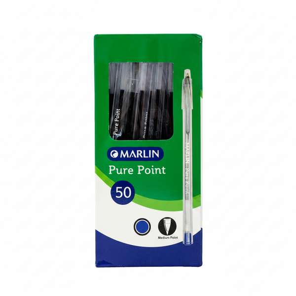Marlin Transparent Blue Ballpoint Pens, Medium Point - 50 Pack