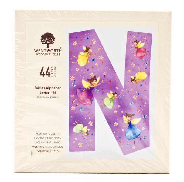 Fairies Letter N - 44 Piece Kids Alphabet Wooden Shaped Jigsaw Puzzle