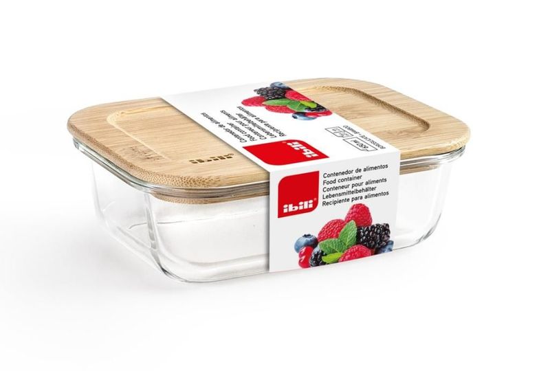 Ibili Borosilicate Glass Food Container with Bamboo Lid - 650ml