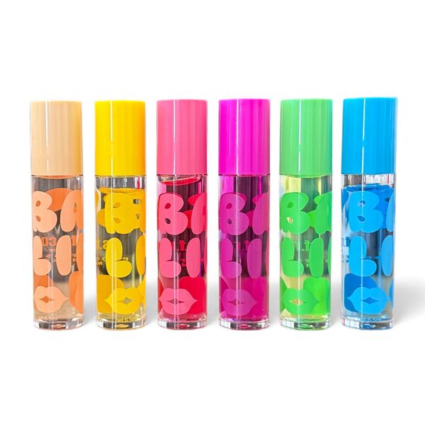 Set of 6 - Baby Lip Oil Roll On Fruit Scented Clear Moisturising Lip Gloss