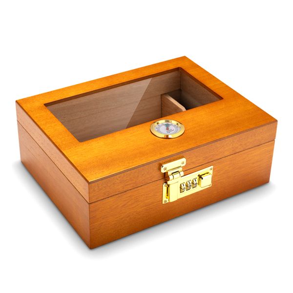 Luxury Cedar Wood Cigar Humidor Box with Hygrometer - Combination Lock