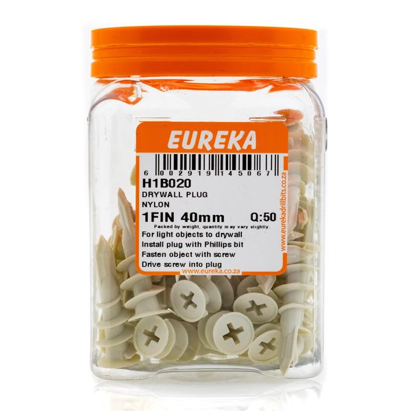 EUREKA Drywall Plug Nylon 1FIN 40mm Q:50 H1B020