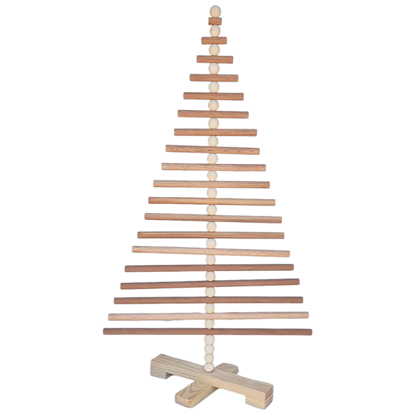 The Rudolph Wooden Dowel Christmas Tree - folds flat for travel and storage