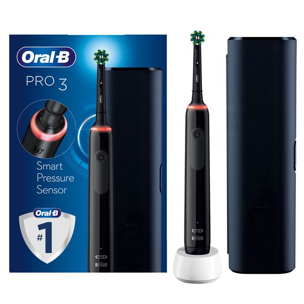 Oral-B Pro 3 3000 Electric Toothbrush with Travel Case, Black Color, Rechargeable, with Built-in Timer