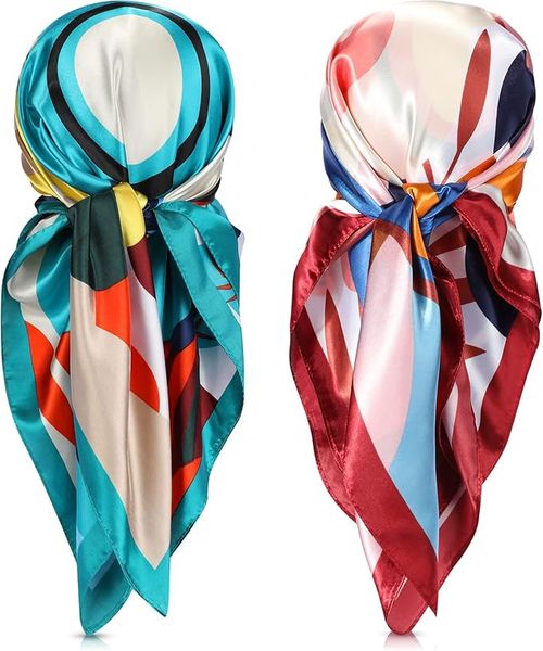 2 Pieces 35" Square Silk Like Head Scarf for Hair Wrapping and Sleeping