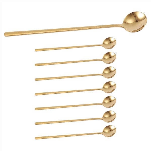 8 Piece 6.7 Inches Coffee Spoons, Long Handle,Gold Teaspoons,Gold Spoons