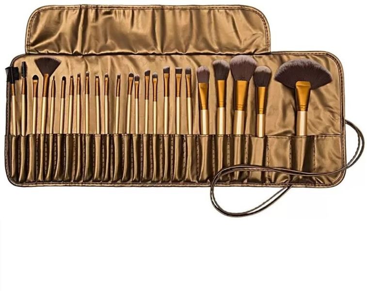 24 Pieces Professional Makeup Brush Set With Travel And Carry Case - Golden