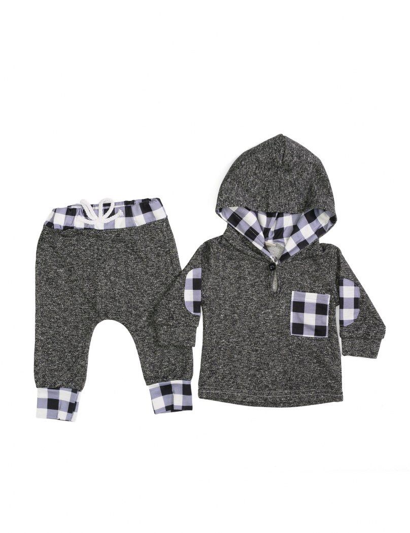 All Heart Grey and Checked Detail Tracksuit set Unisex Buy Online
