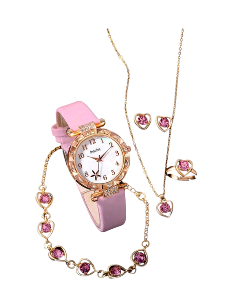 Inschic 6pieces Cute Rhinestone Decor Girls' Watch Set