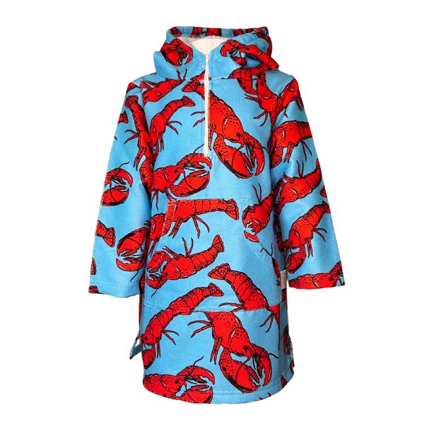 Teens Hooded Beach Towel, Front Zip, Long Sleeves Lobsters