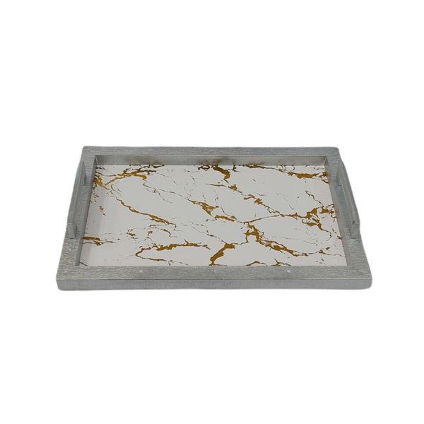 Plastic Fancy Tray - White and Gold