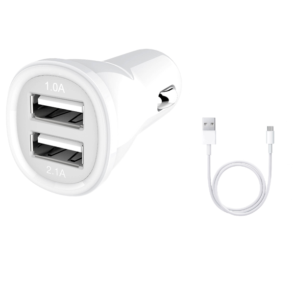 iLite 2 USB-Port Mobile Car Charger with MICRO-USB Cable - White