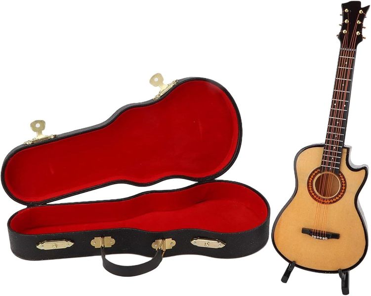 Miniature Acoustic Guitar Wooden Miniature Guitar with Stand and Case