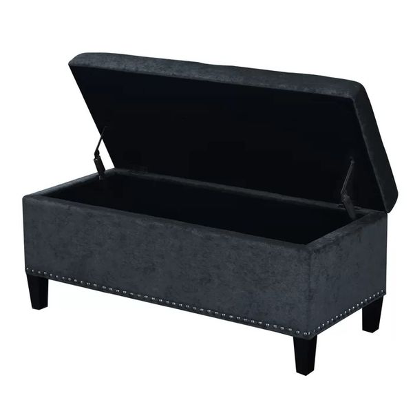 Charlton Home Storage Ottoman In Black Velvet image