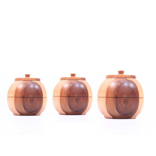 Coffee Tea Sugar small wooden mahogany wood basin with lid - 3 Piece Set Jars