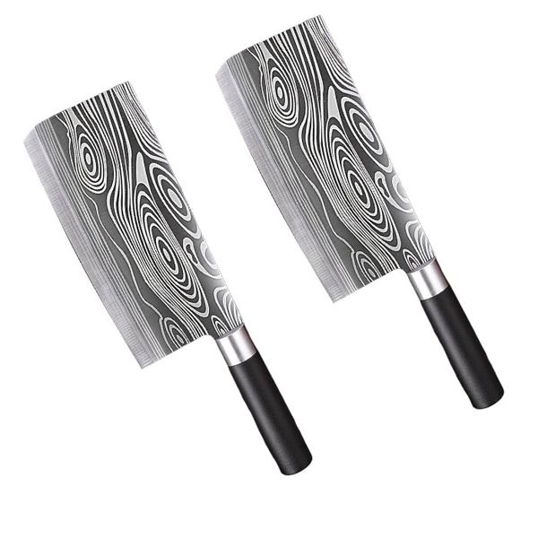2 Pack - Damascus-Pattern Stainless Steel Cleaver Knife - Multicolor