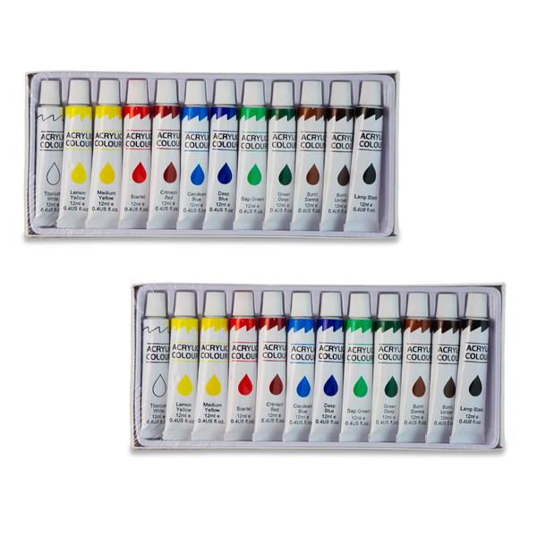 Paint - Acrylic Set - Tubes - 12ml - 12 Colours (Set of 2)