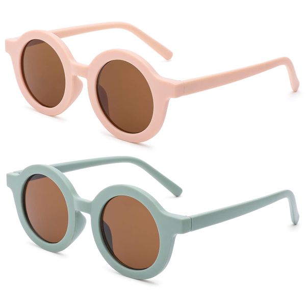 Cute Round Girls Boys Sunglasses UV Protection Flexible, 2 Pieces
