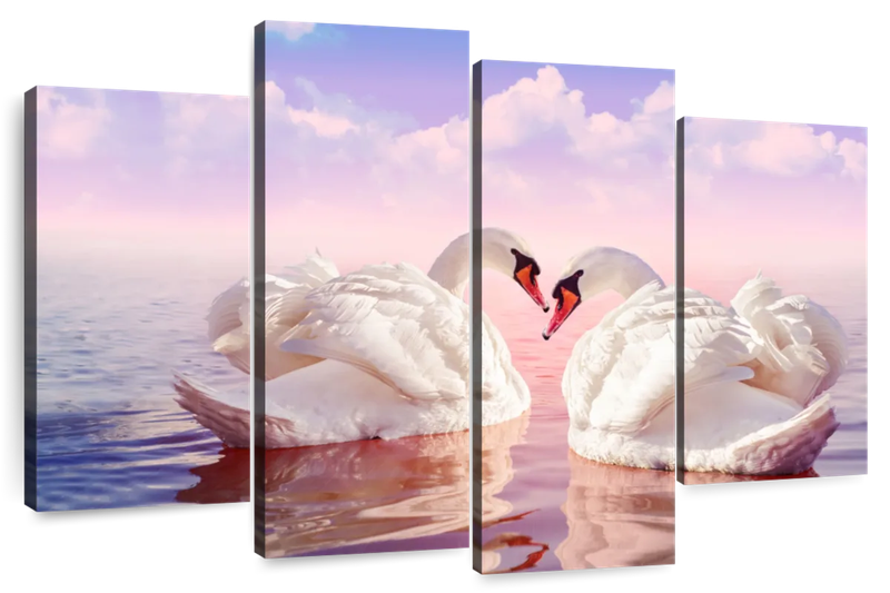 Canvas Art - Swan Love 4 Piece Canvas Wall Art For Living Bedroom Decor